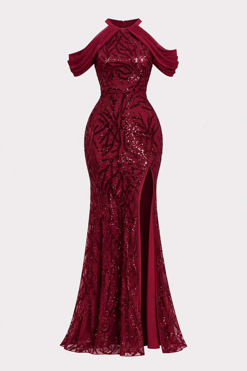 Chiffon Maxi Dress Halter Sequin Slit - 1