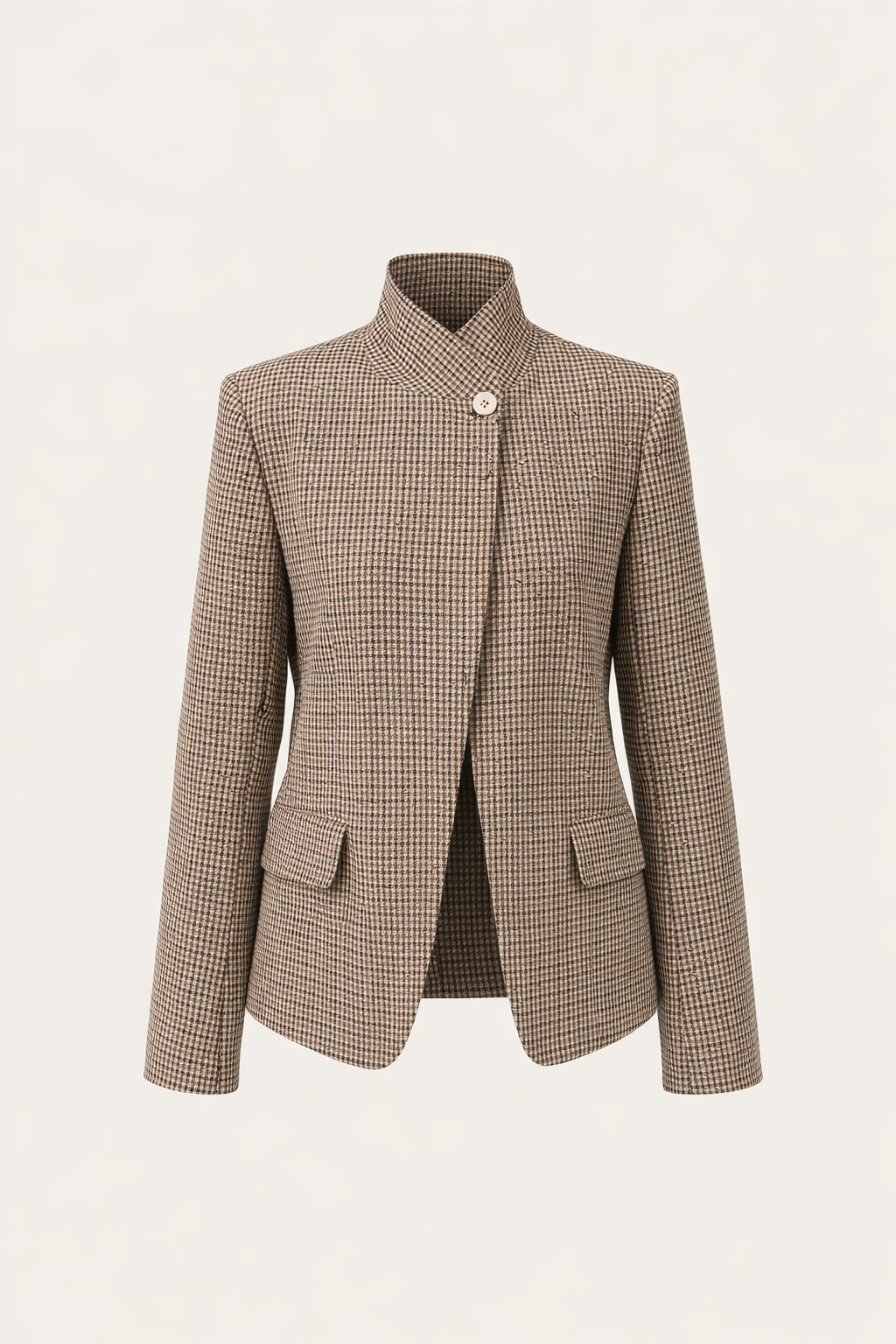 Gingham Jacket with Stand Collar - 1