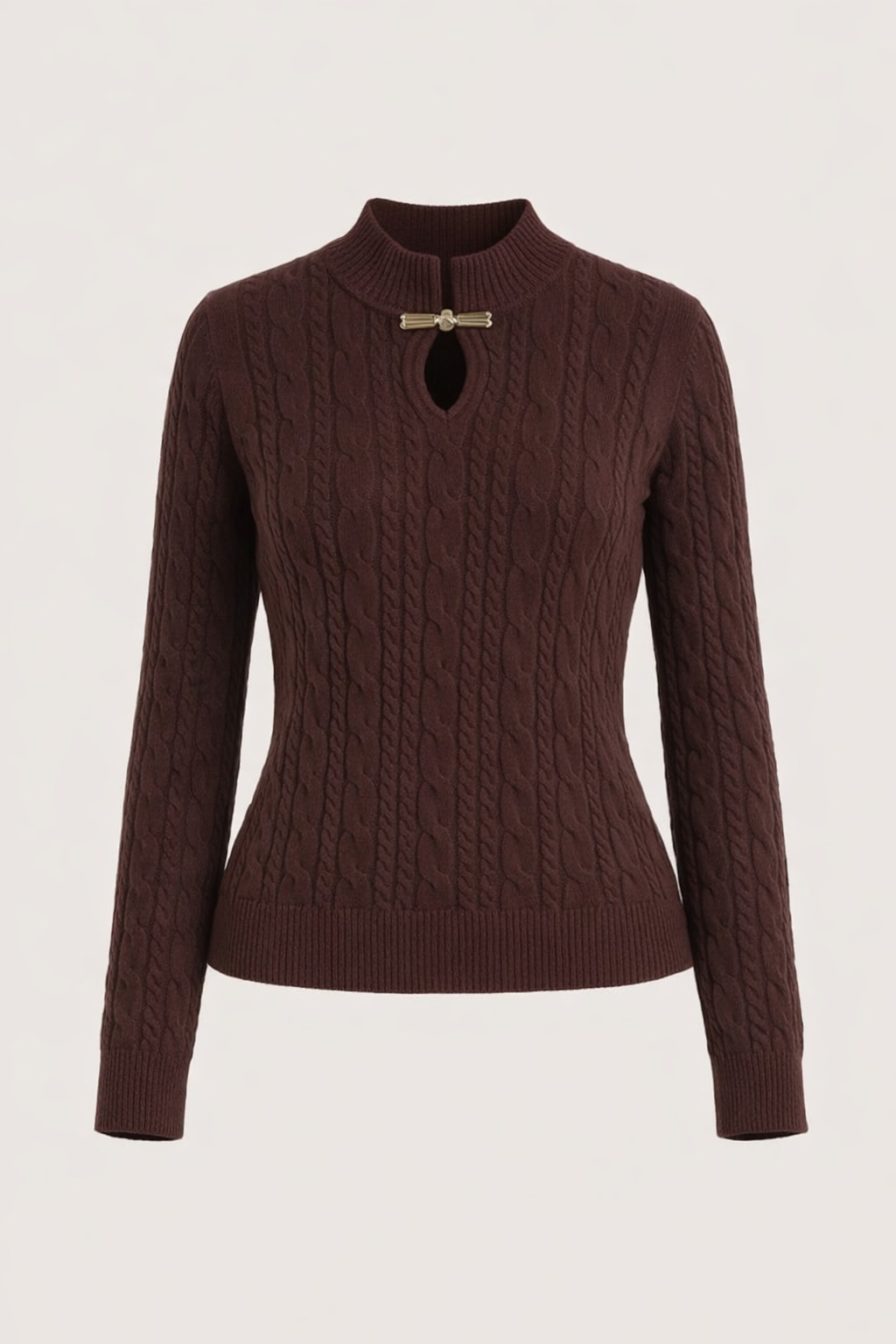 Knit Pullover Sweater With Stand Collar And Hollow Front - 1