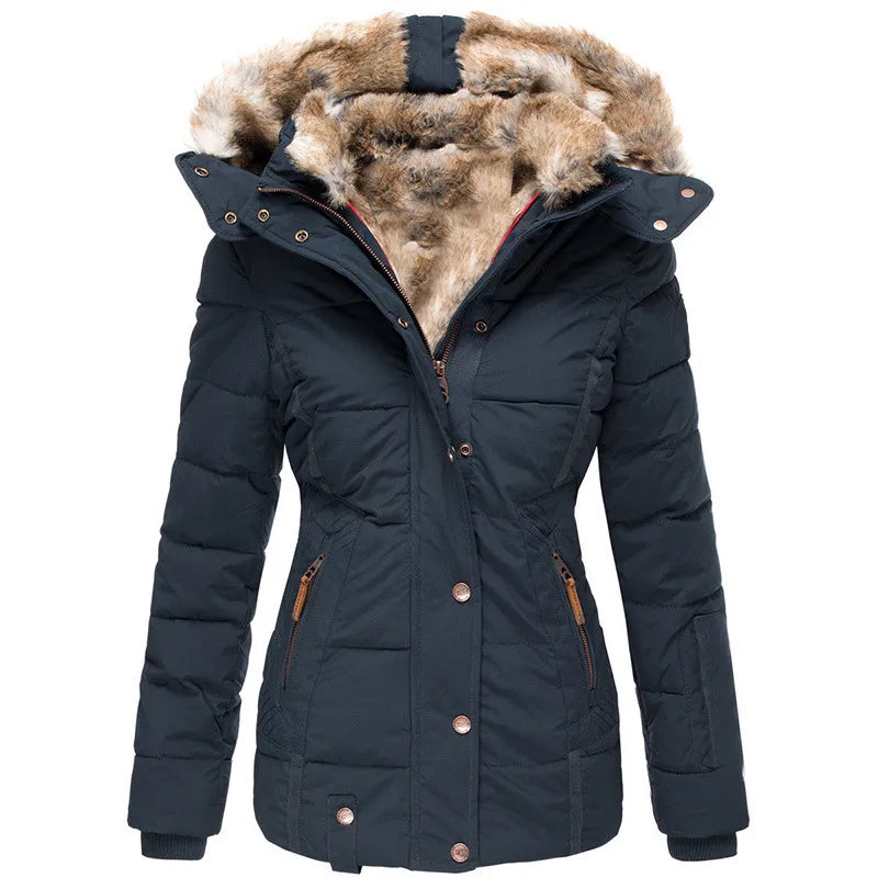Quilted Hooded Jacket With Faux Fur Trim - view 4