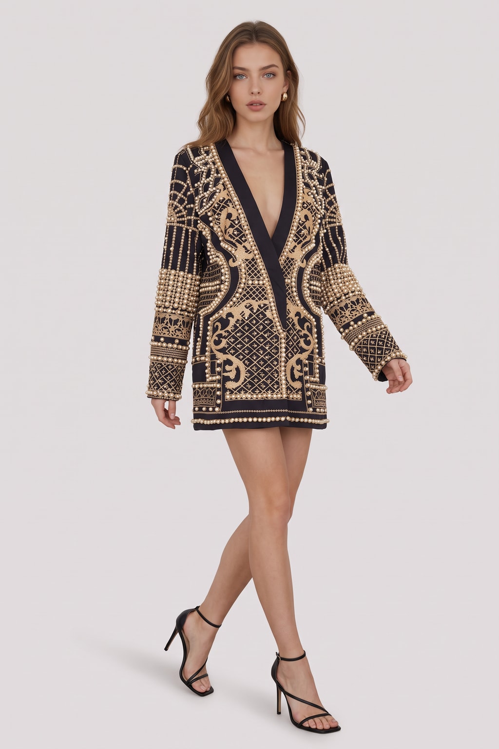Cotton Blend Beaded V-Neck Blazer Outerwear - 4