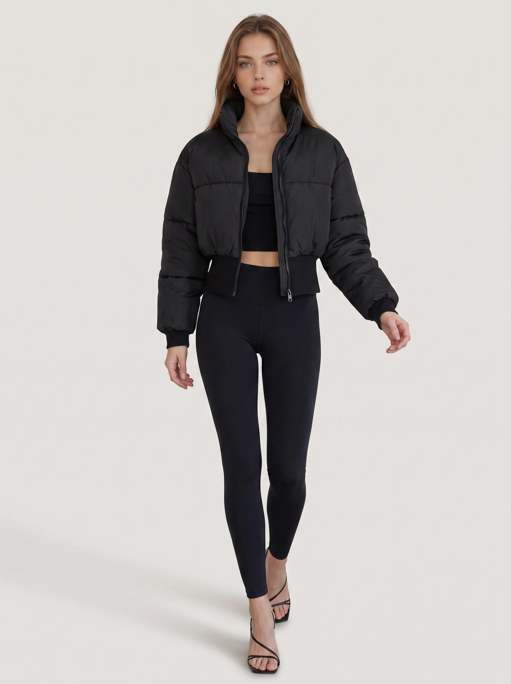 Quilted Padded Crop Jacket With High Neck - view 2
