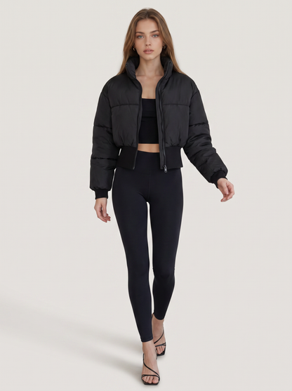 Quilted Padded Crop Jacket With High Neck - view 2