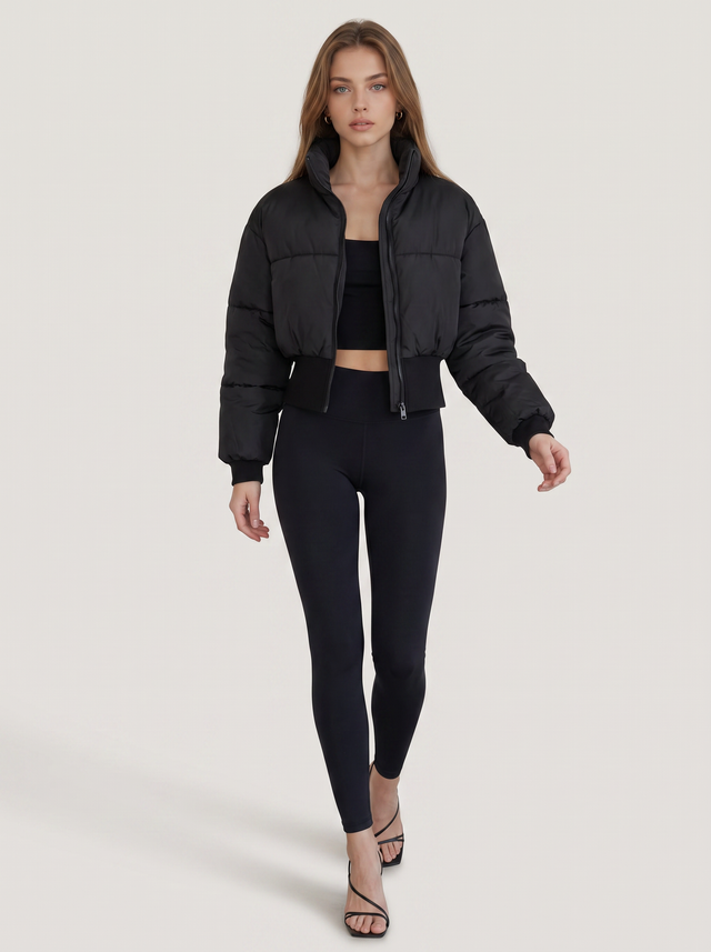 Cozy Quilted Padded Crop Jacket With High Neck - 2