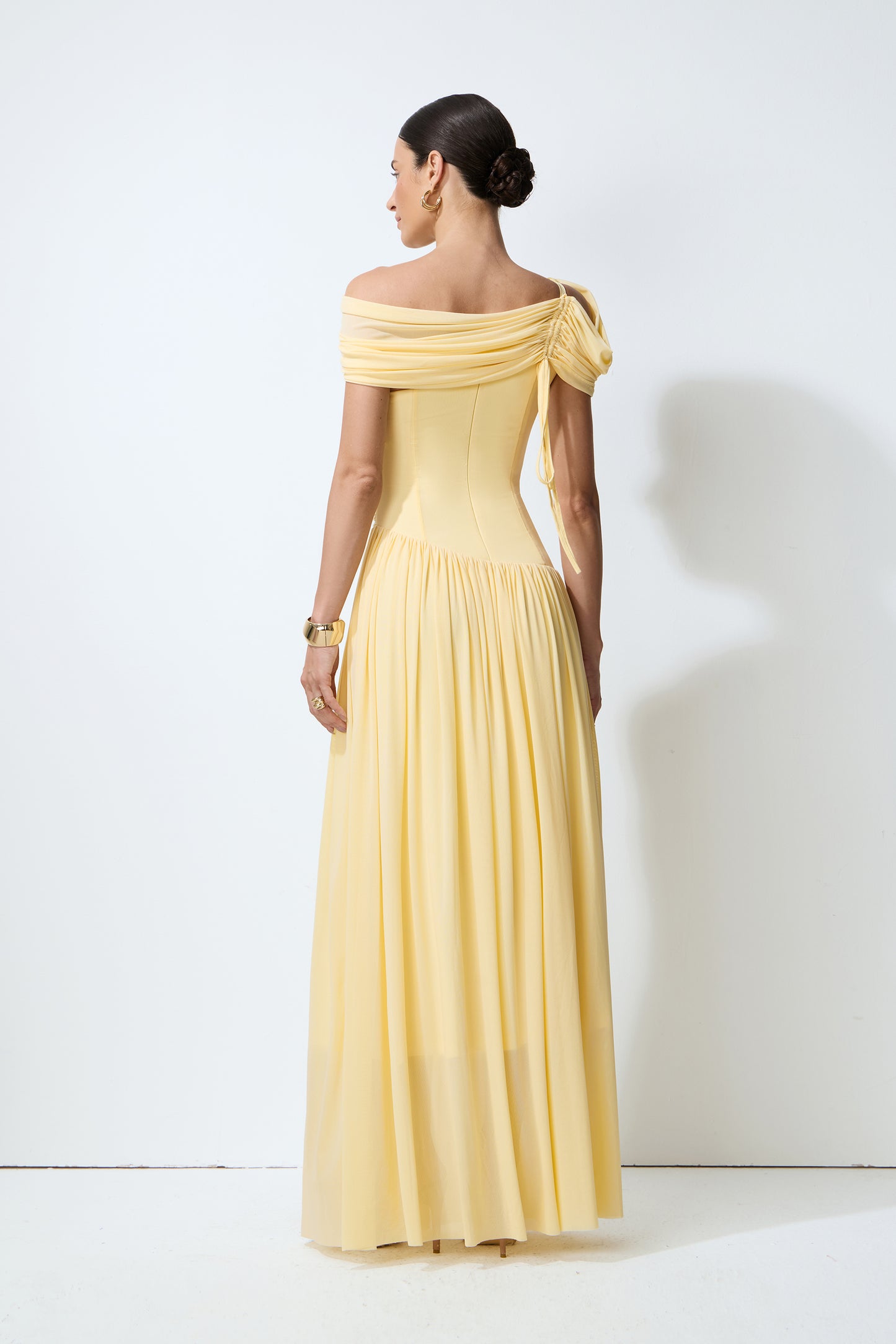 Yellow one-shoulder cutout maxi dress - view 4