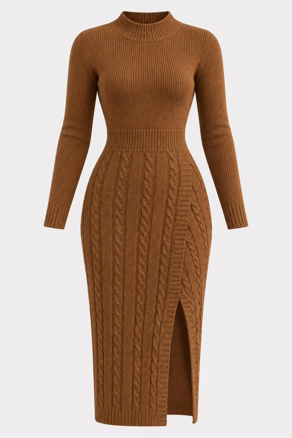 Knit Sweater Dress With Front Slit - 1