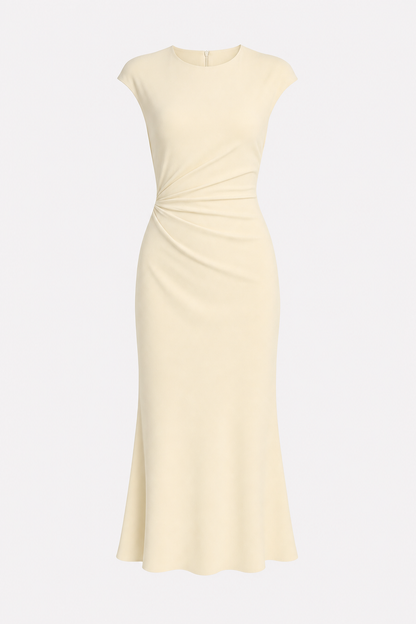 Satin ruched midi dress with cap sleeves - view 9