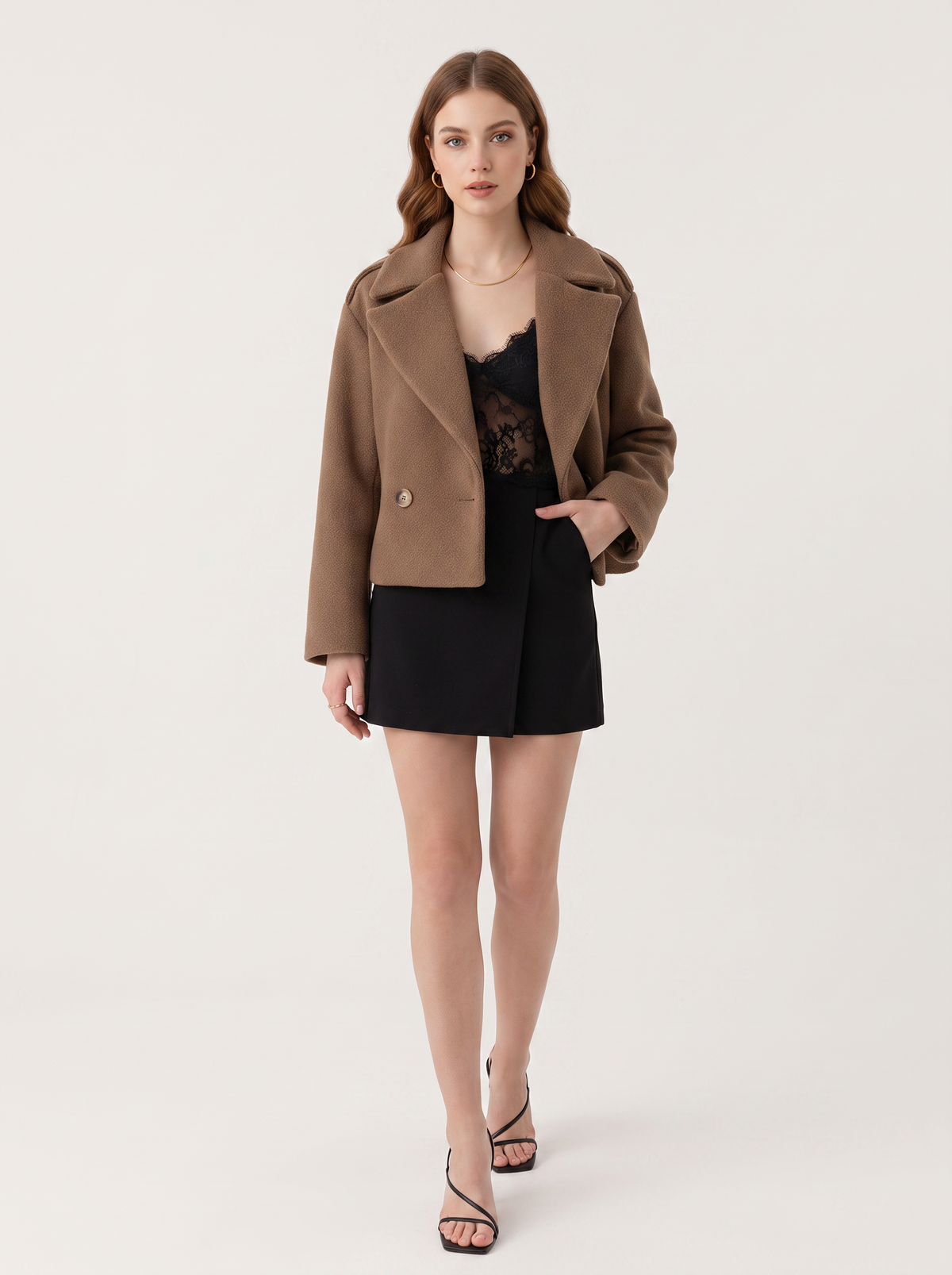 Wool blend oversize double-breasted short coat - view 5