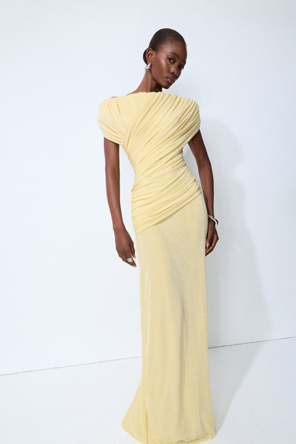 Yellow off-shoulder ruched maxi dress - view 4