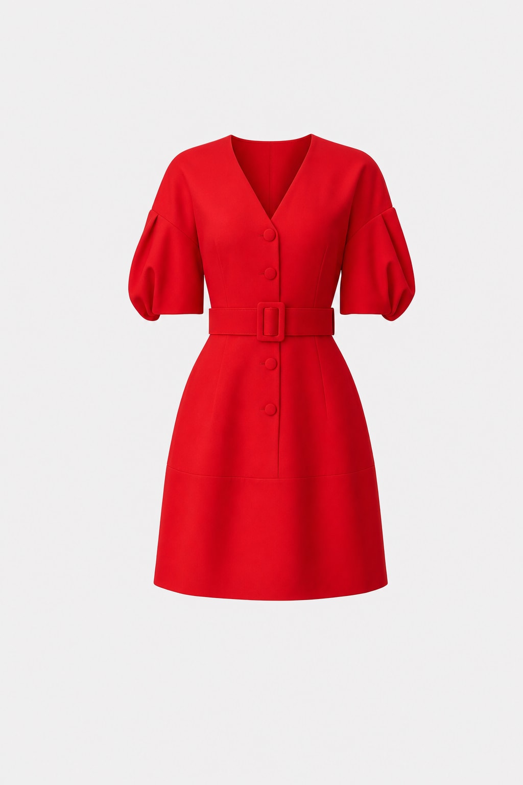 Terylene V-Neck Puff Sleeve Mini Dress - 1