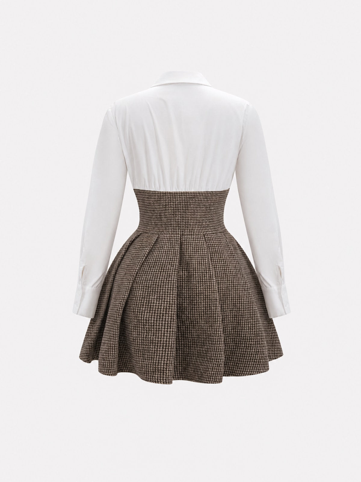 Brown Houndstooth Tweed Pleated Mini Dress - 6