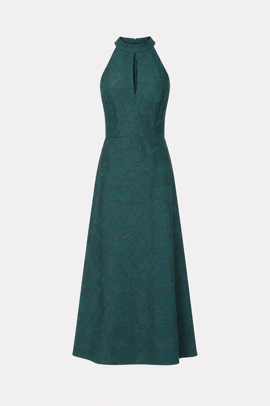 Green Jacquard Mock Neck Maxi Dress, Cutout