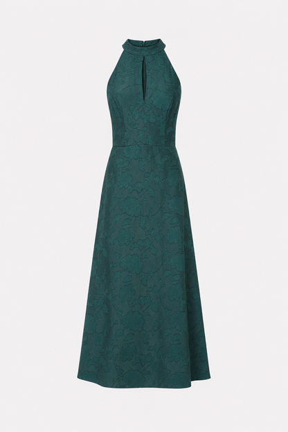 Green Jacquard Mock Neck Maxi Dress, Cutout
