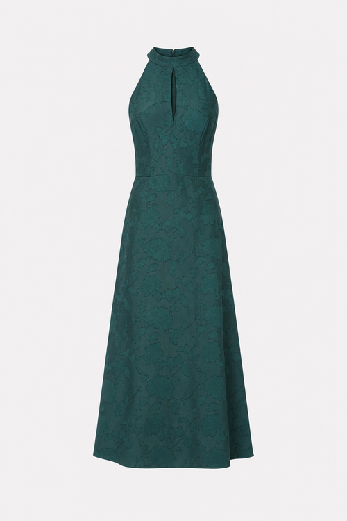 Green Jacquard Mock Neck Maxi Dress, Cutout
