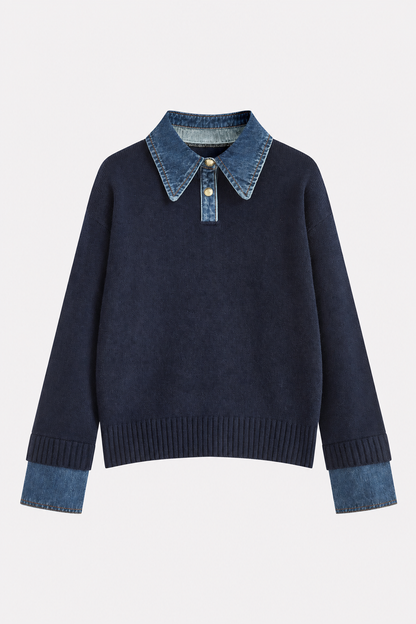 Panel Lapel Relaxed Knit Sweater