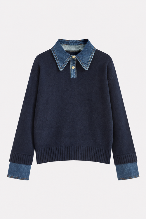 Panel Lapel Relaxed Knit Sweater