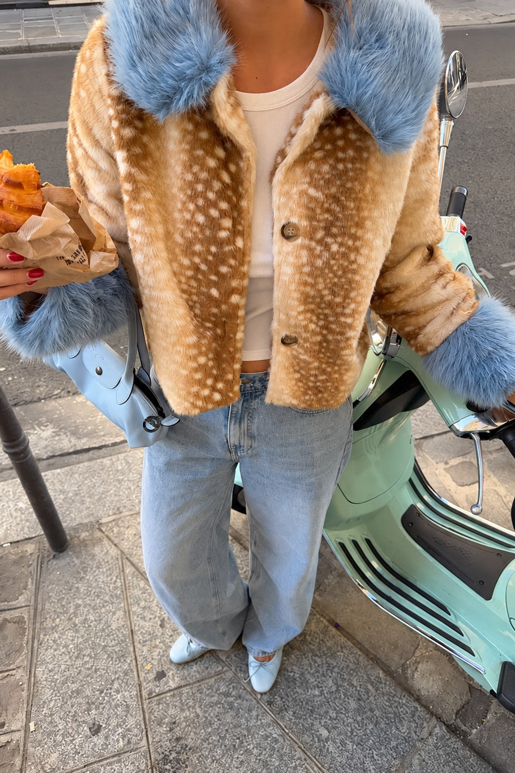 Faux Fur Coat Loose Faux Fur Collar Button Up - 5
