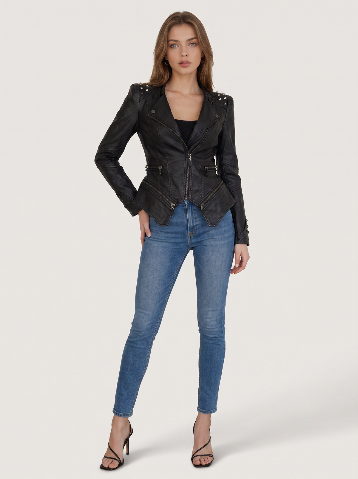 Black Studded Faux Leather Moto Jacket - view 4