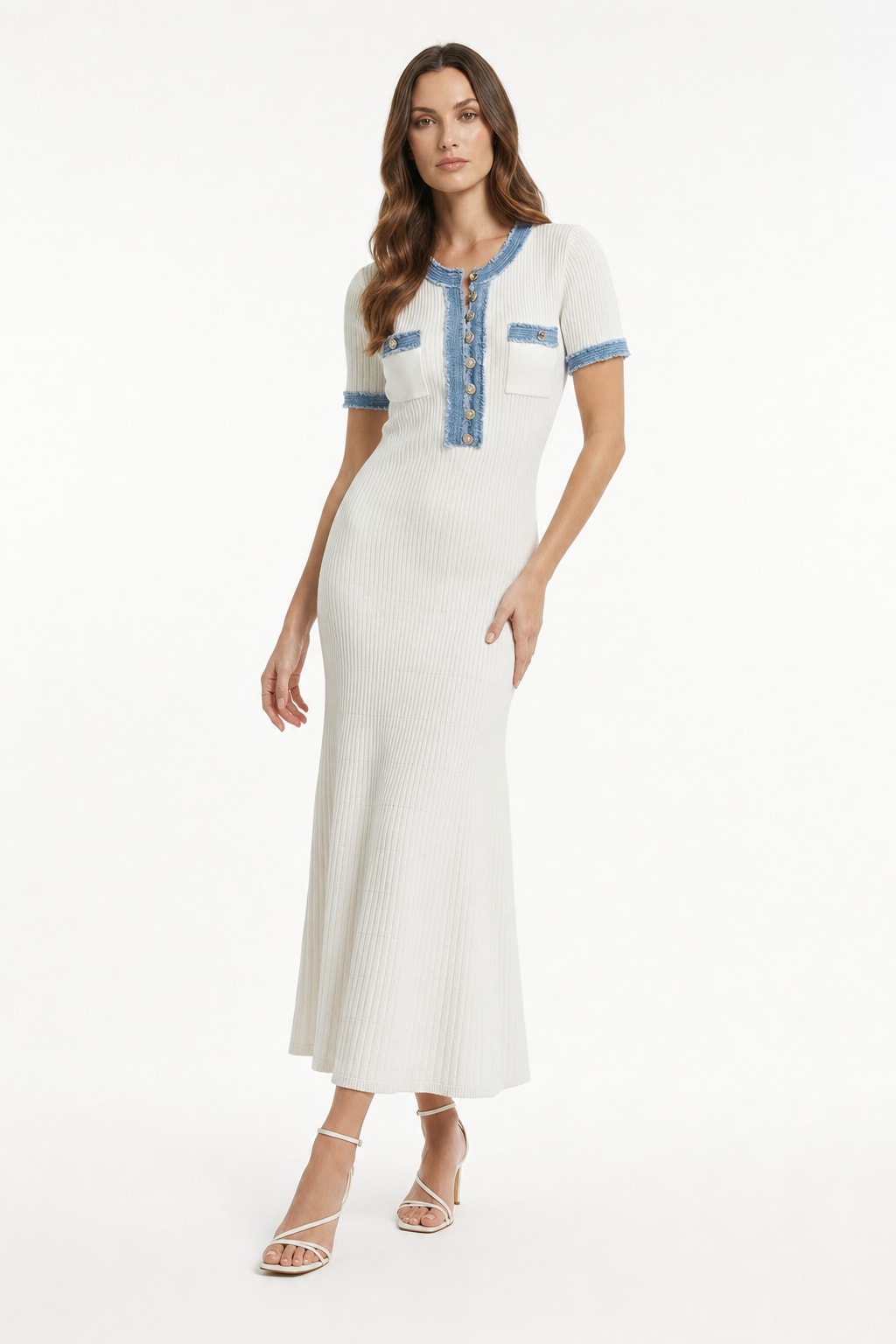 Denim Patchwork Knit Maxi Dress - 7