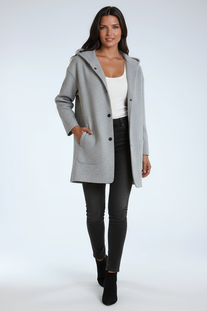 Wool blend hooded mid-length coat - view 6