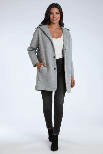 Wool blend hooded mid-length coat - view 6