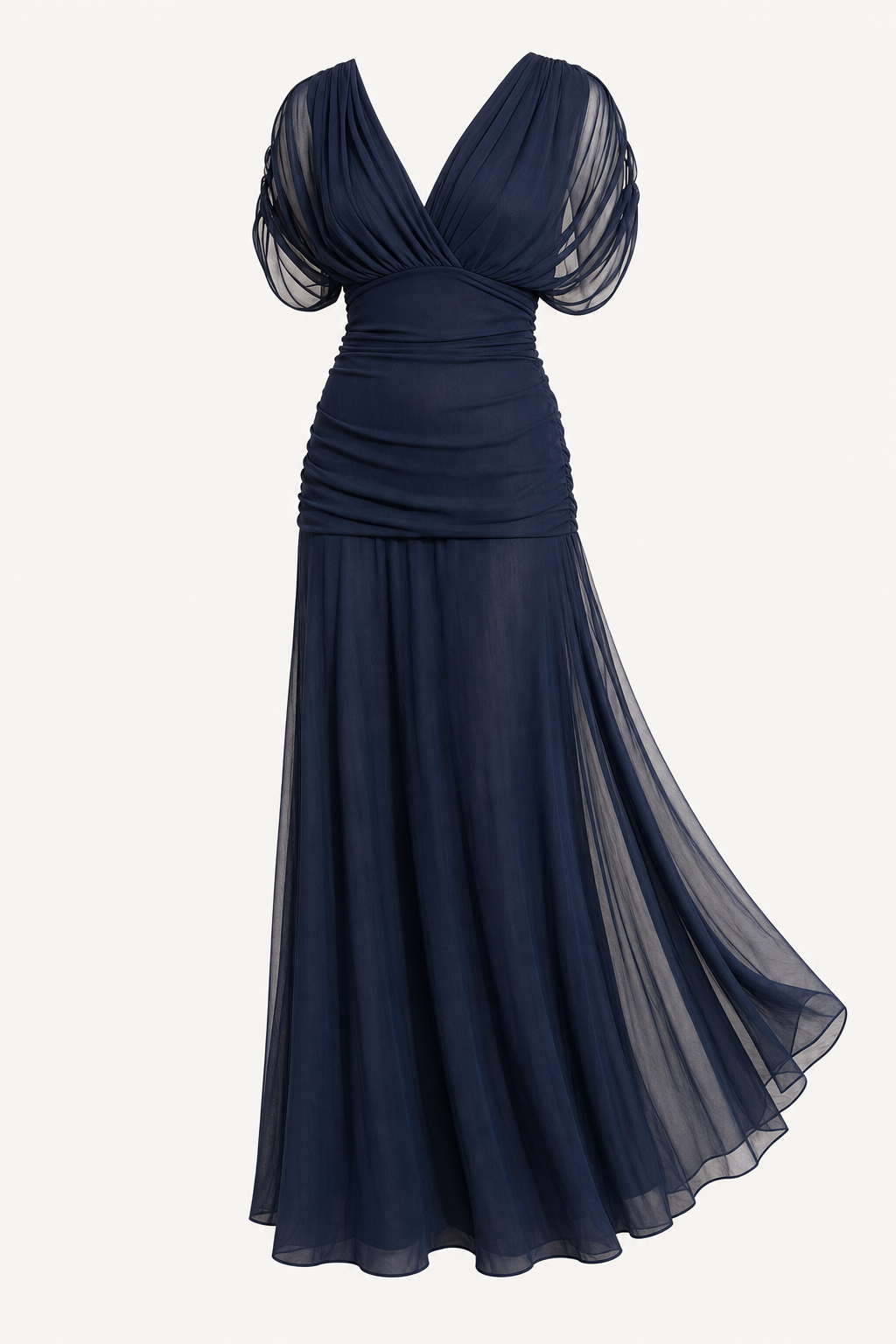 Chiffon Midi Dress with Ruched Waist