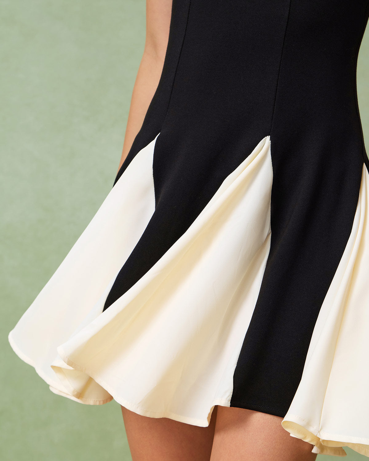 Black Colorblock Mini Dress with Godet Panels - view 5
