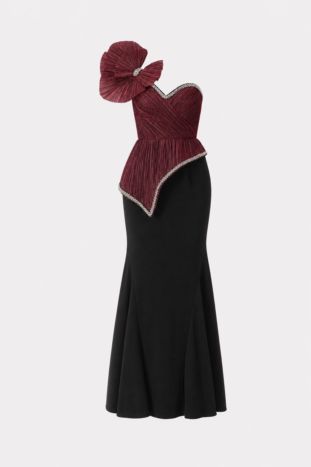 Polyester Mermaid Maxi Dress With Pleated Flower Detail - 1