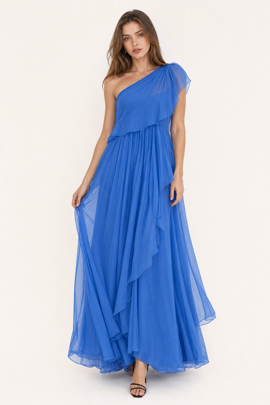 Flowy One-Shoulder Ruffle Maxi Dress - view 6