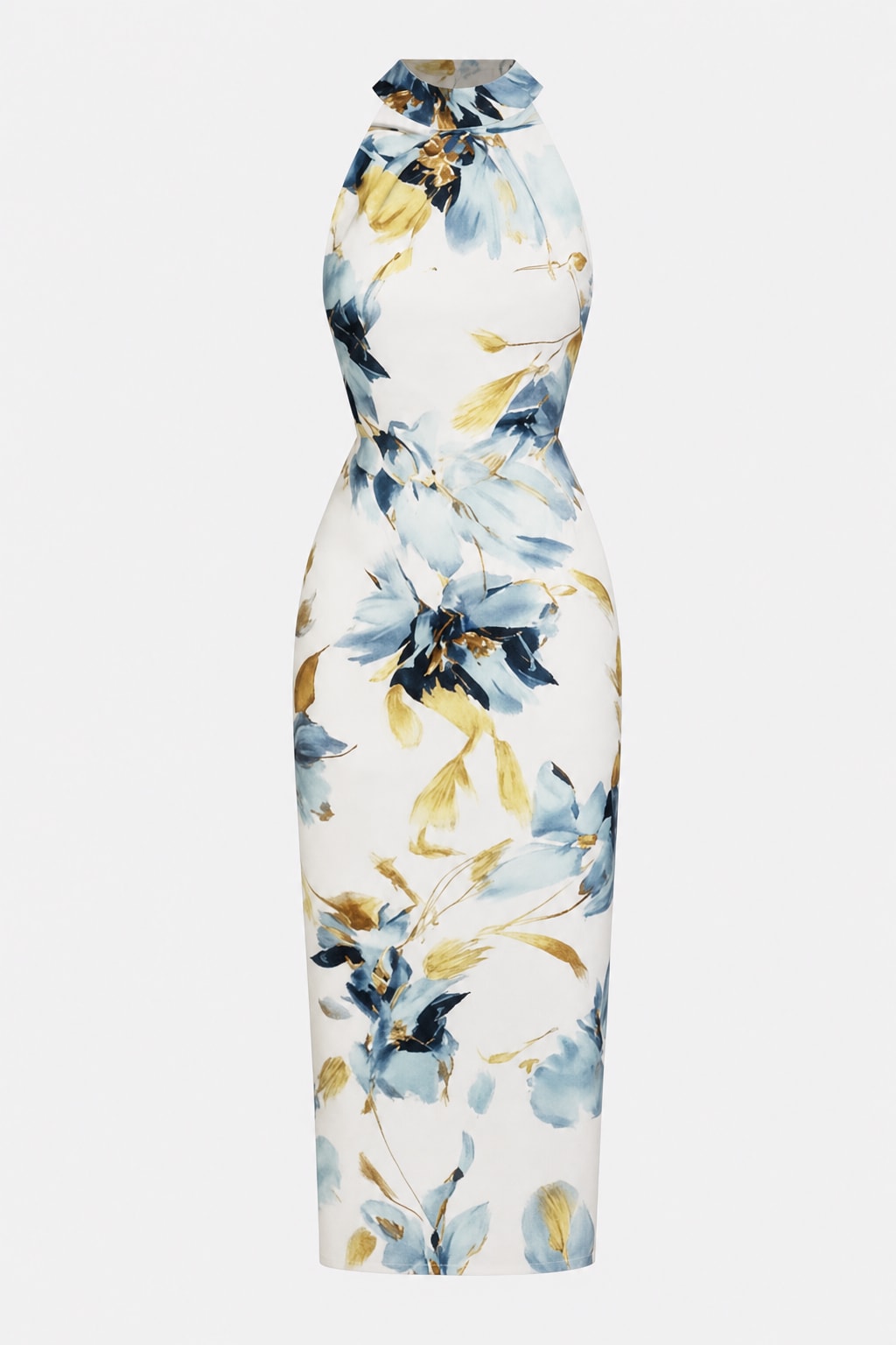 Satin Halter Neck Sheath Midi Dress - 1