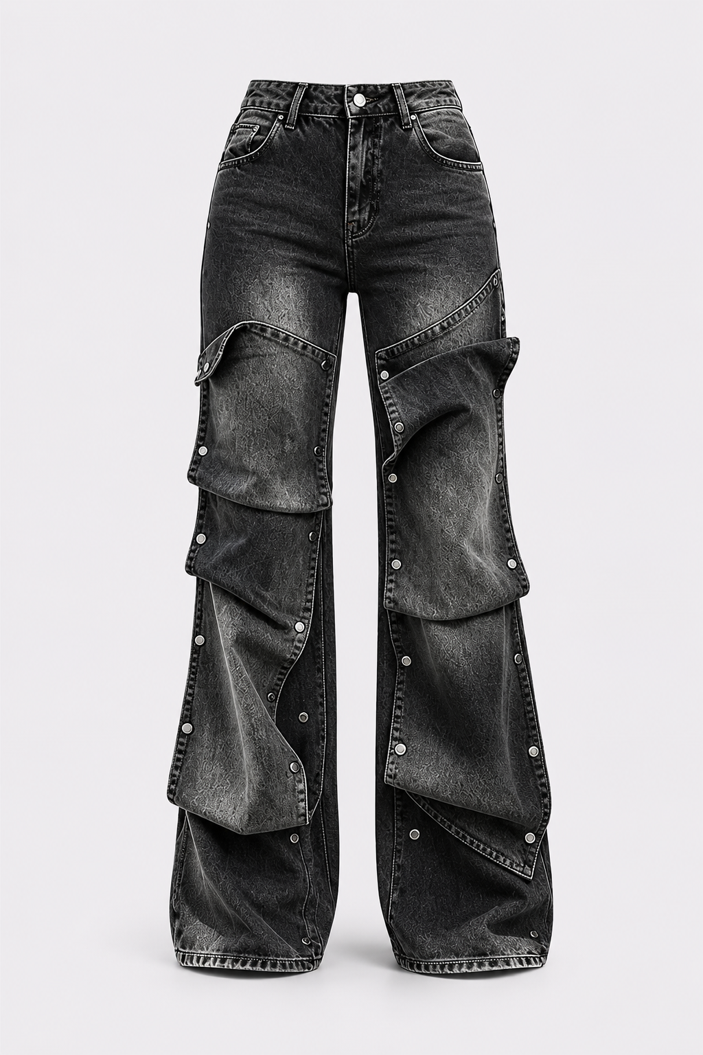 Denim Jeans With Button Stud Detail - 6