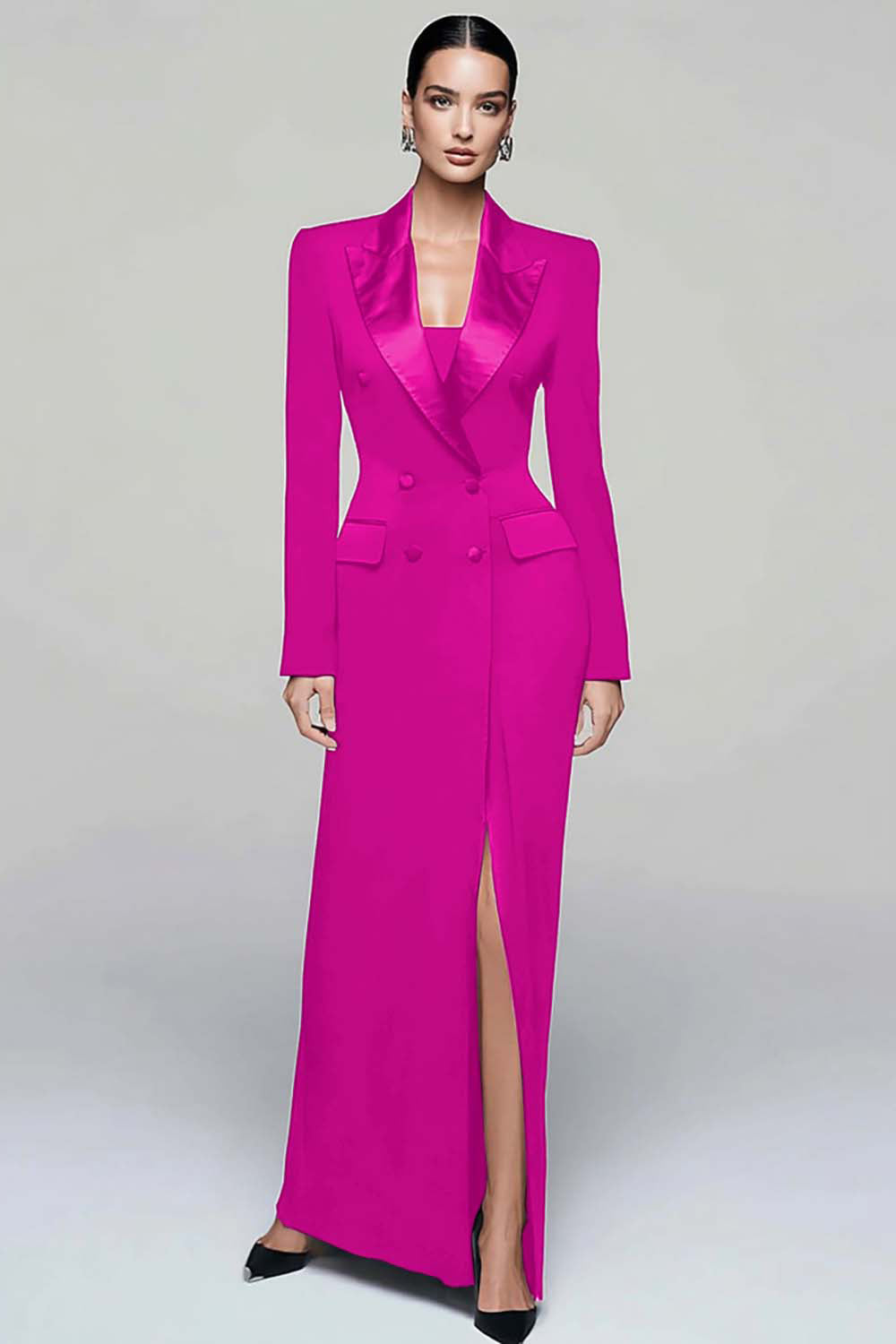 Satin Double-Breasted Pencil Blazer Dress - 7