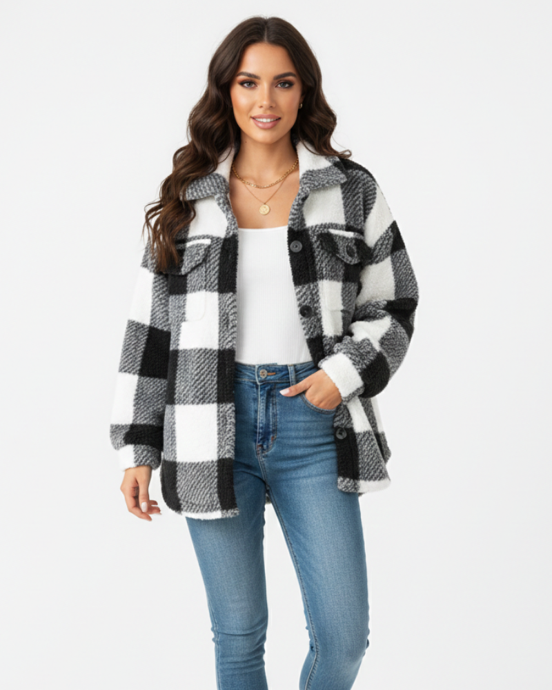 Plush Plaid Winter Jacket - view 7