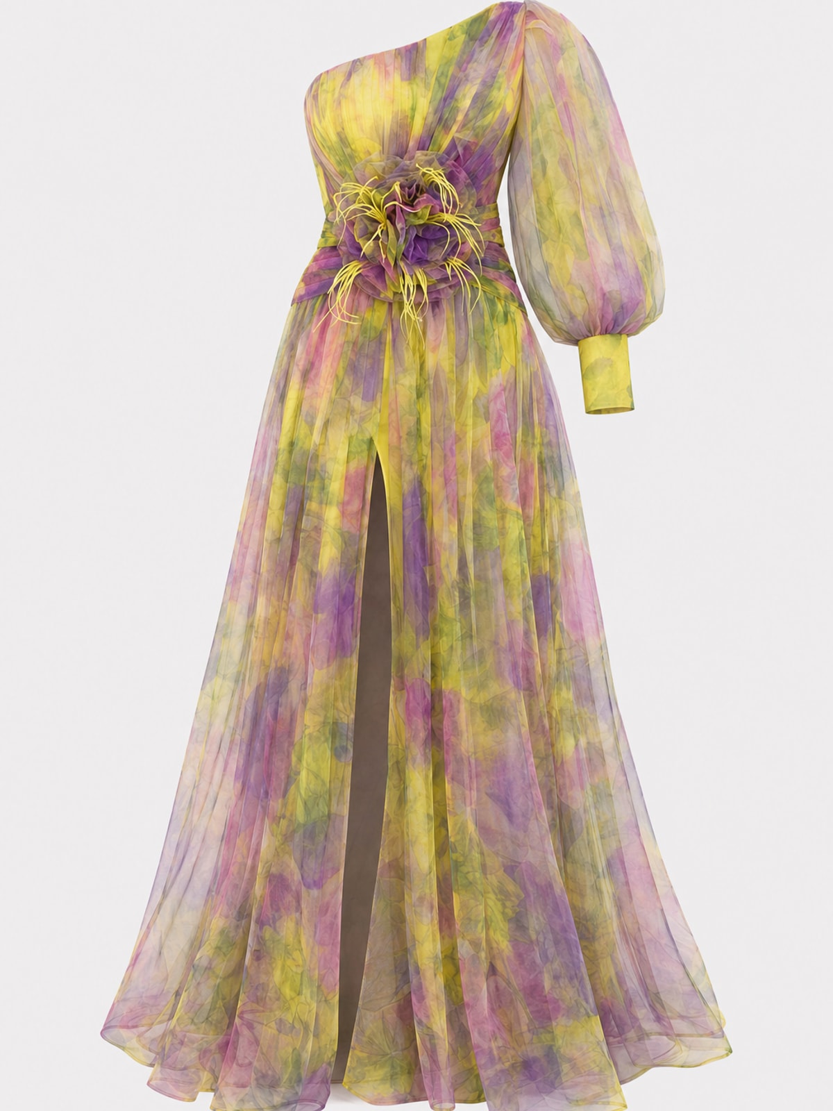 Effortless Tulle One-Shoulder Pleated Maxi Dress - 1
