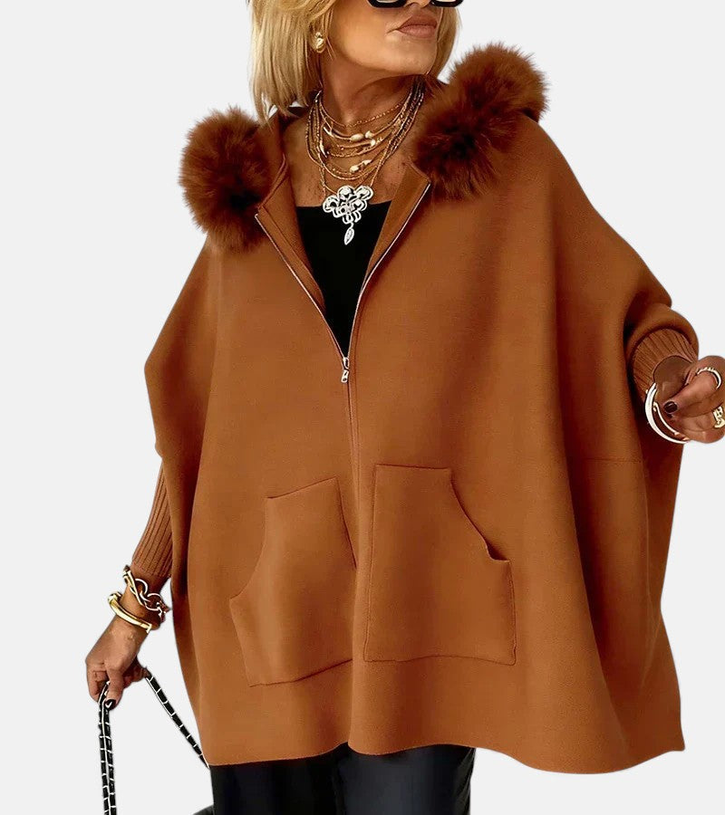 Fur-Trim Hooded Coat, Roomy Fit - view 6