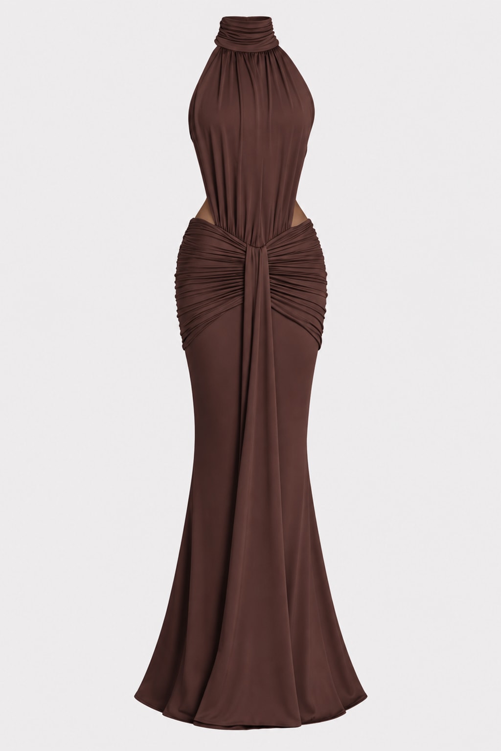 Synthetic Fiber Maxi Dress Backless Turtleneck - 1