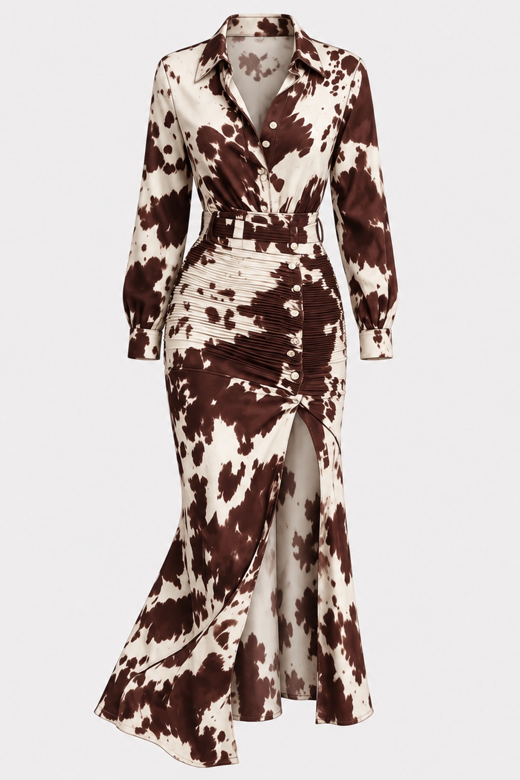 Polyester Shirt Dress Animal Print Mini with Belt - 1