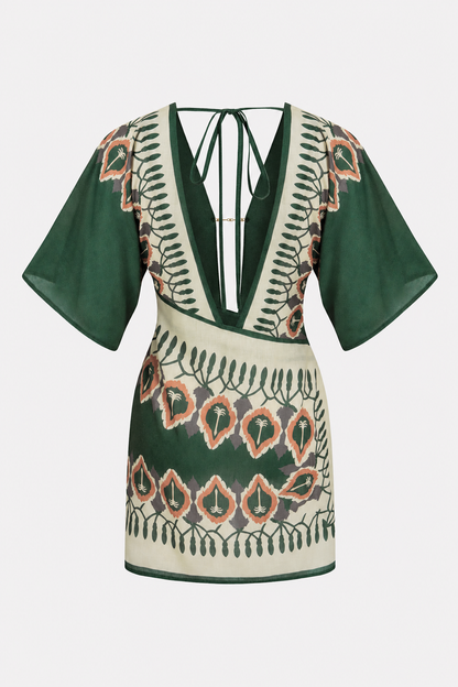 Artistic Print Linen Mini Dress - view 5