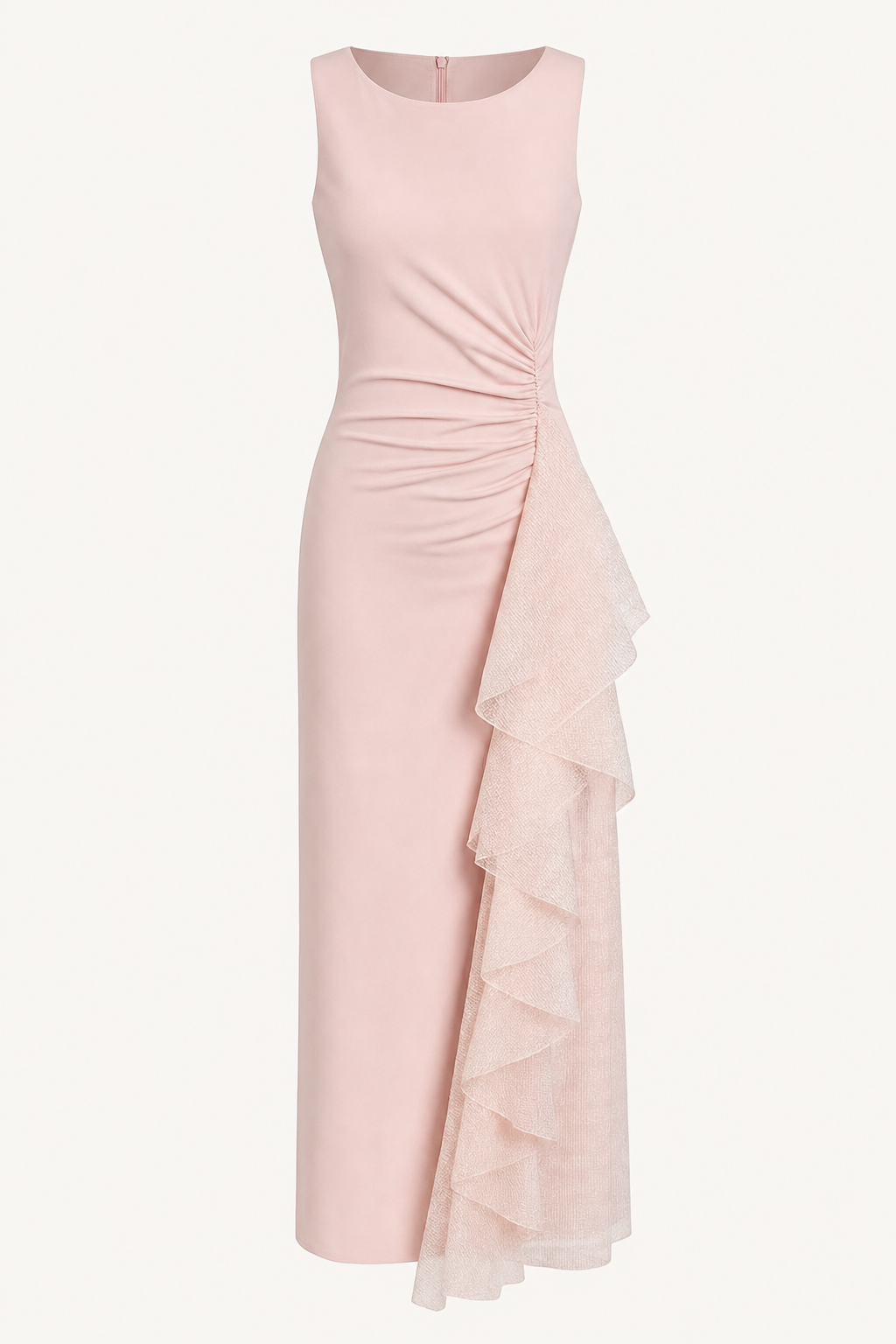Pleated Strapless Midi Dress in Pink