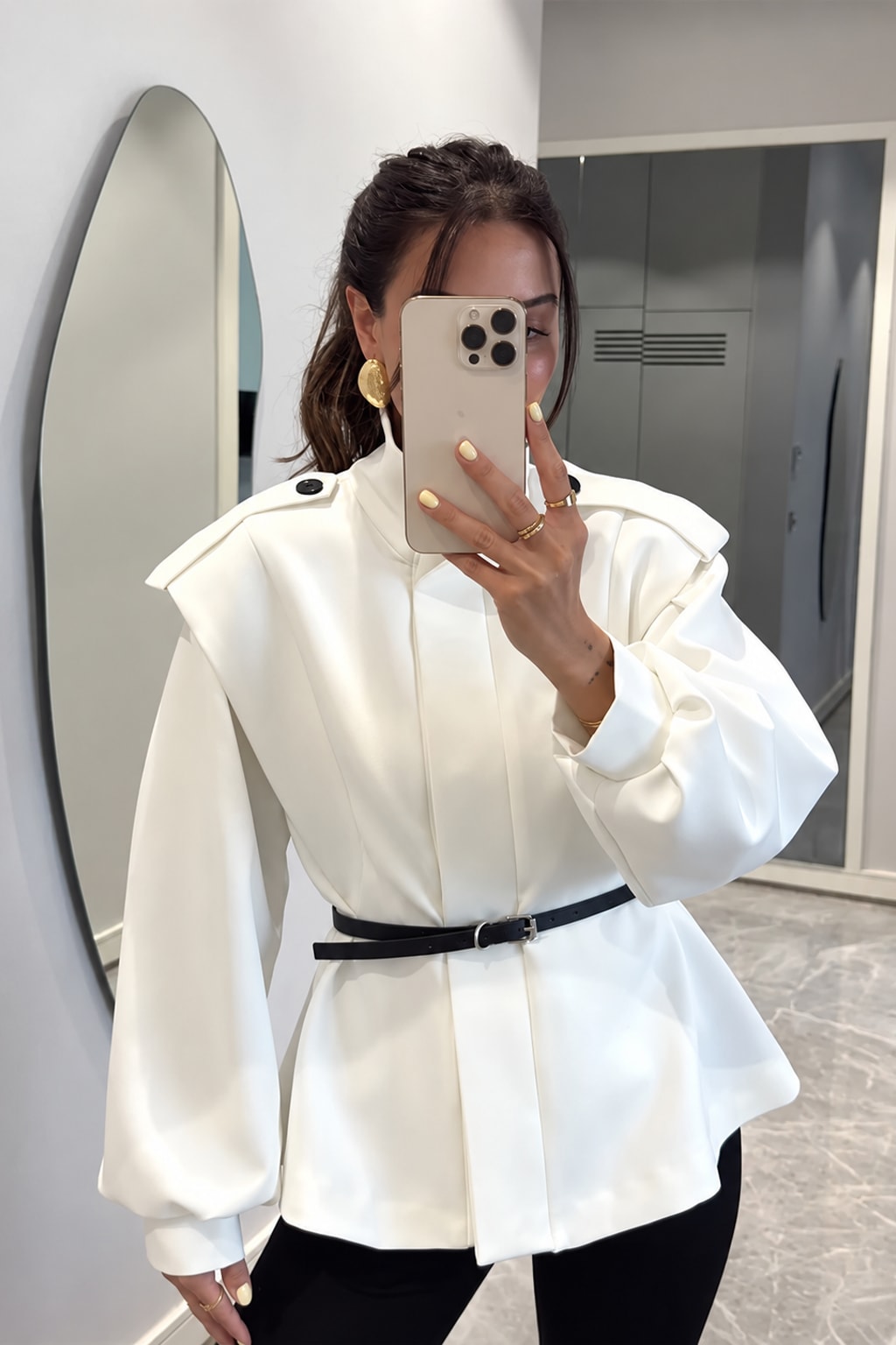 Polyester Trench Coat Cropped With Waist Cinch - 4