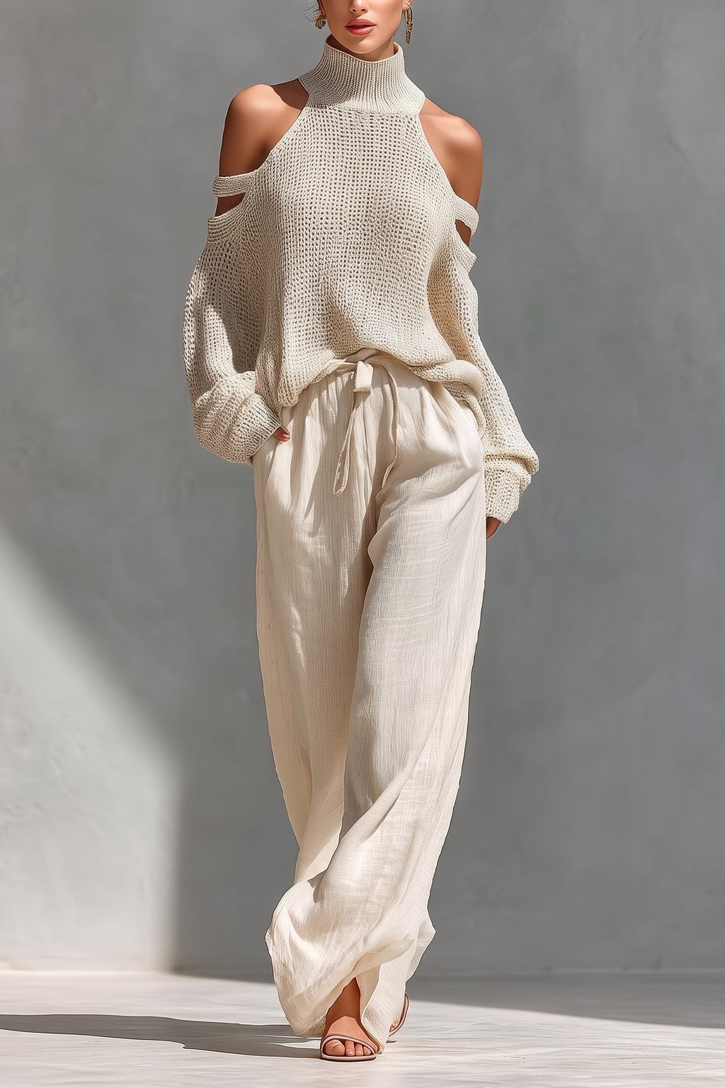 Open-Knit Linen Two-Piece Set Wide-Leg - 2