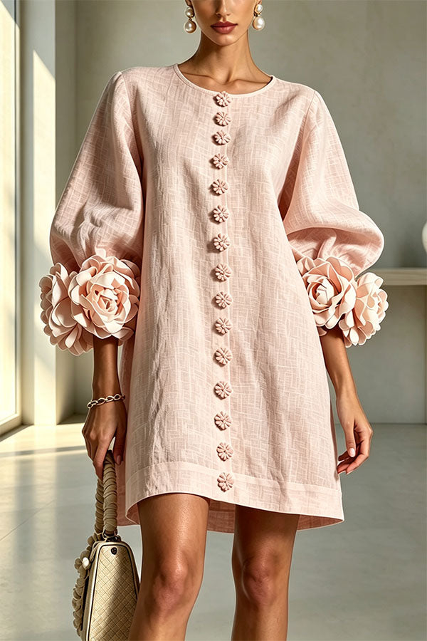 Linen Blend Button-Down Mini Dress - view 3