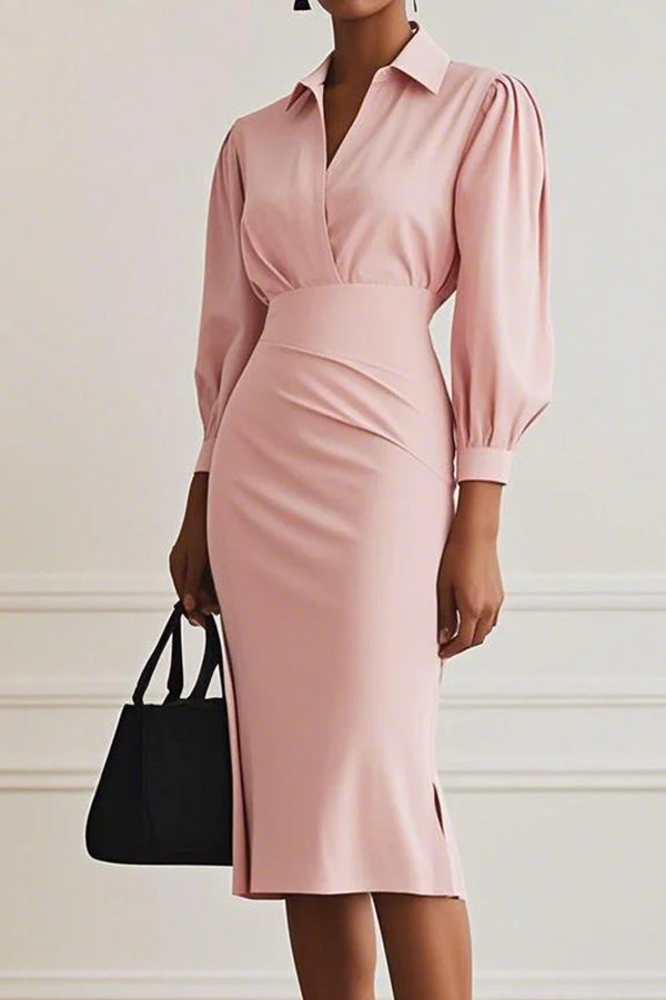 Lapel Neckline Midi Dress - view 4