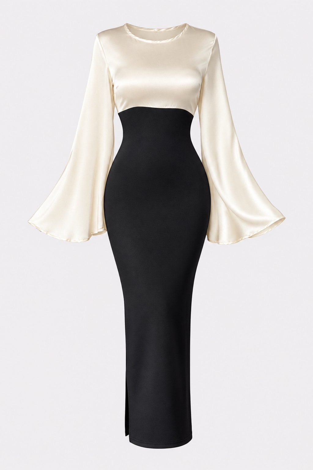 Synthetic Fiber Maxi Dress Bell Sleeve Evening Gown - 1