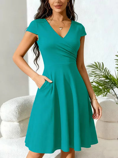Stretch V-neck fit and flare midi dress - view 15