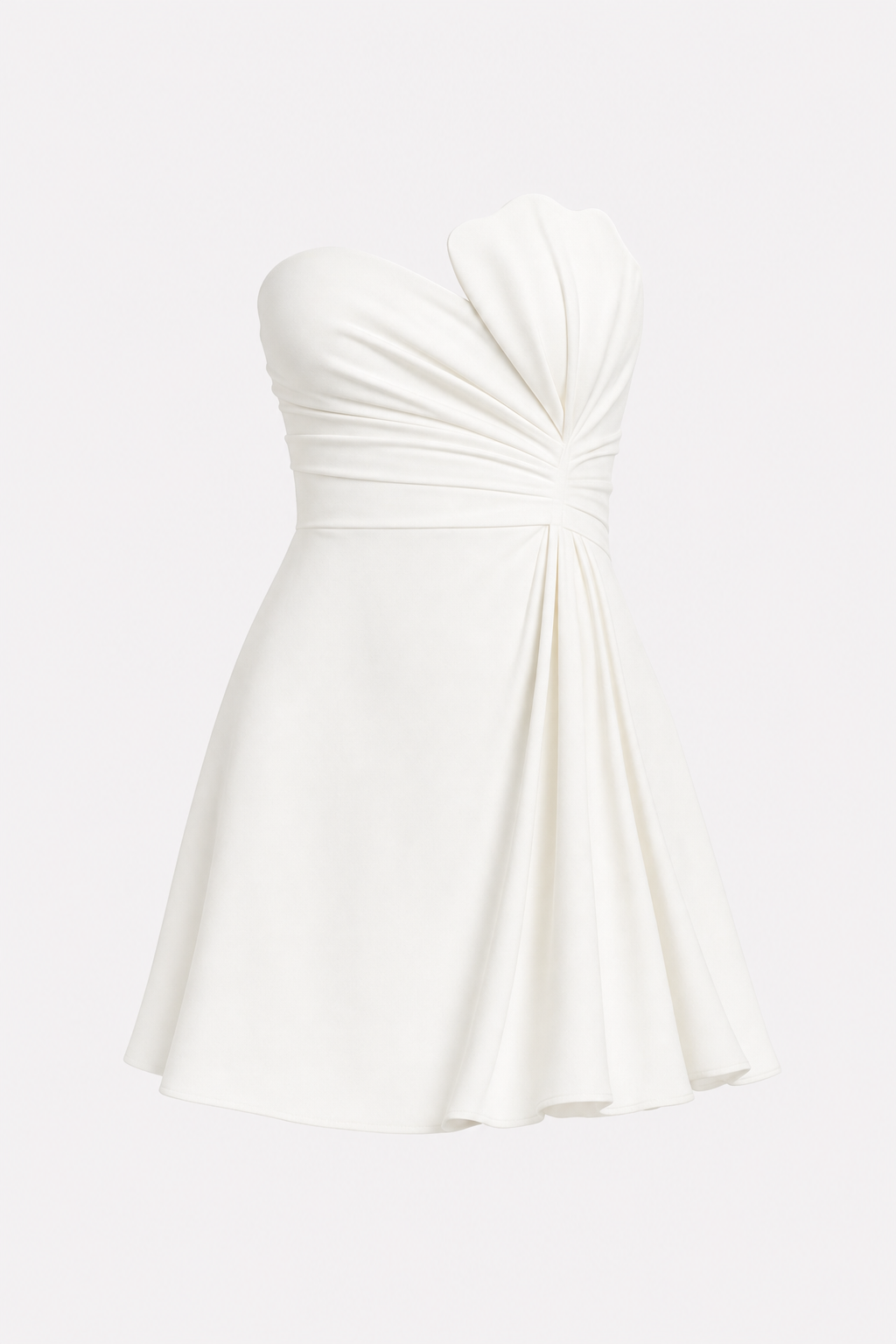 Ivory Satin Strapless Ruched Mini Dress