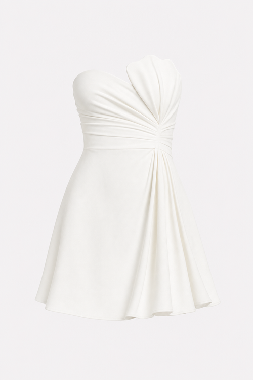 Ivory Satin Strapless Ruched Mini Dress