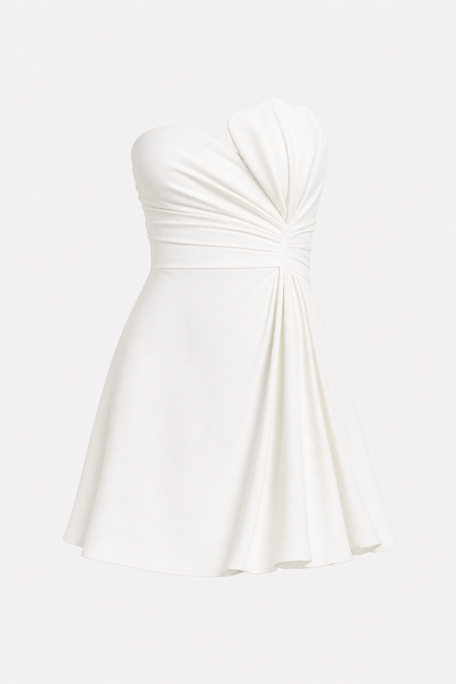 Ivory Satin Strapless Ruched Mini Dress