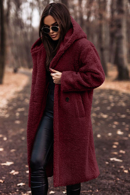 Long teddy wool coat with hood - view 11