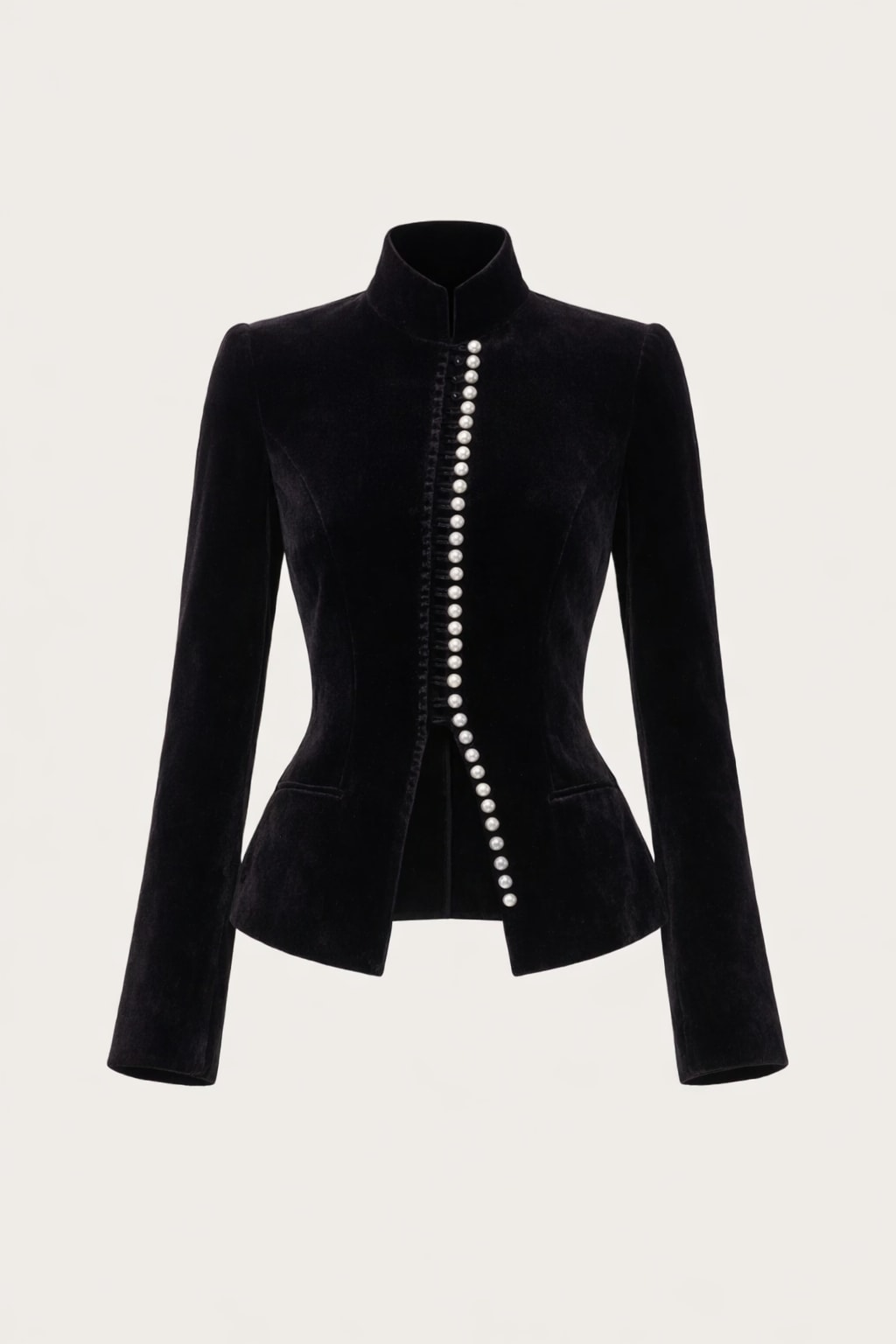 Velvet Women's Jacket With Stand Collar And Waist Cinching - 1